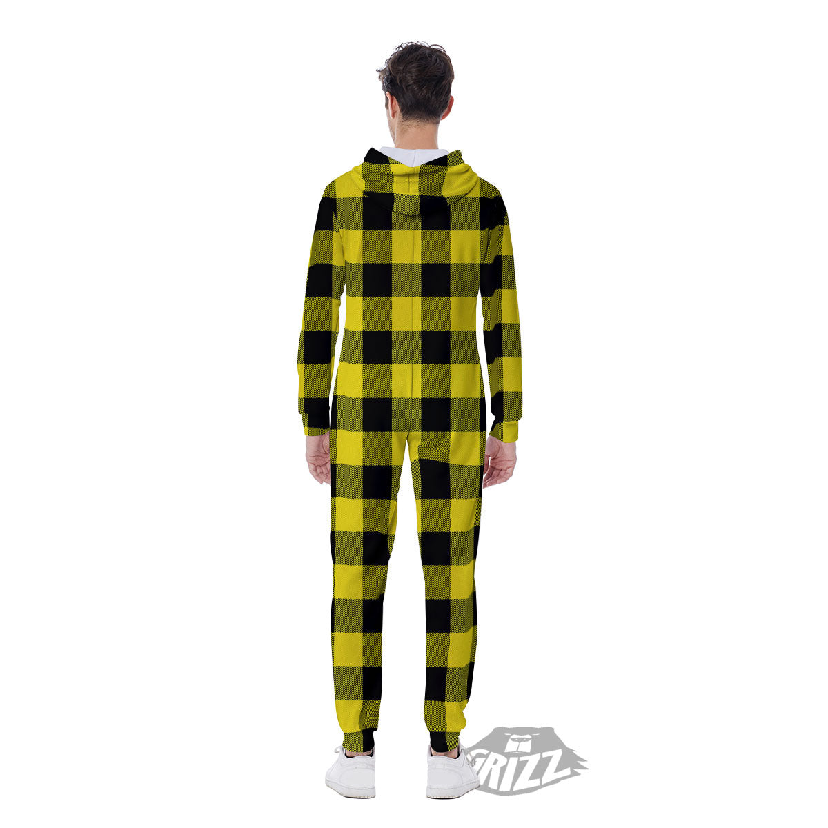 Buffalo Check Yellow And Black Print Pattern Men's Jumpsuit-grizzshop