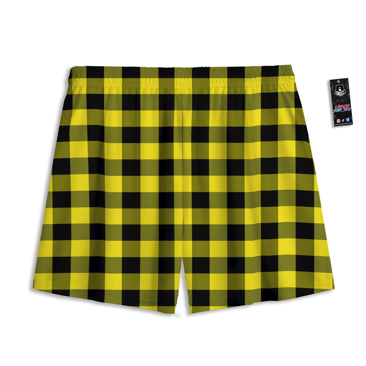 Buffalo Check Yellow And Black Print Pattern Mesh Shorts