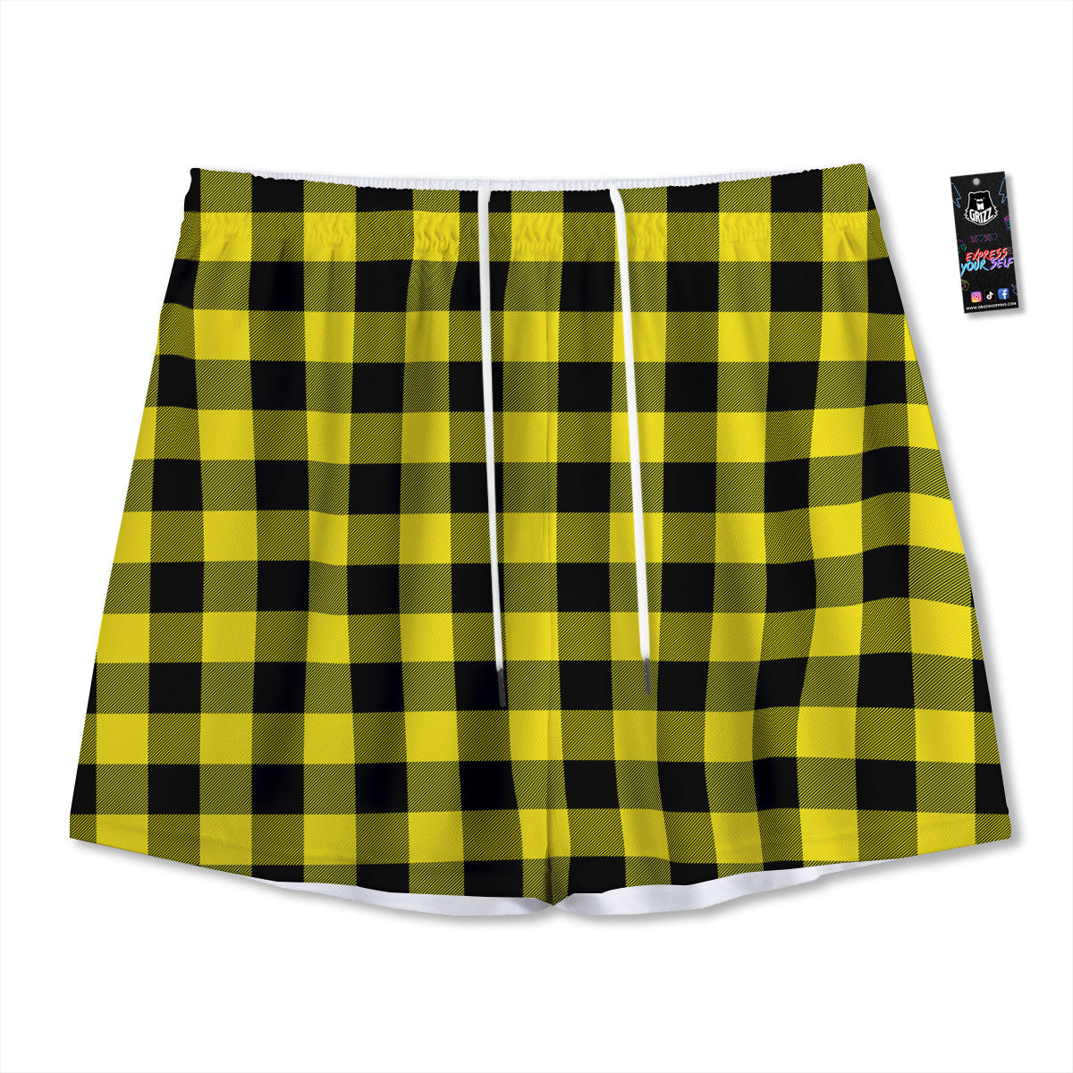Buffalo Check Yellow And Black Print Pattern Mesh Shorts