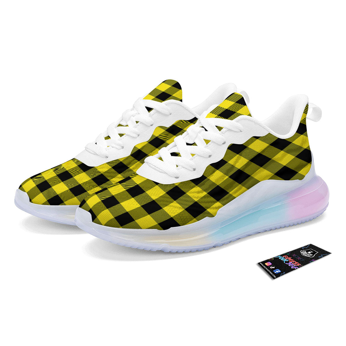 Buffalo Check Yellow And Black Print Pattern Running Sneakers-grizzshop