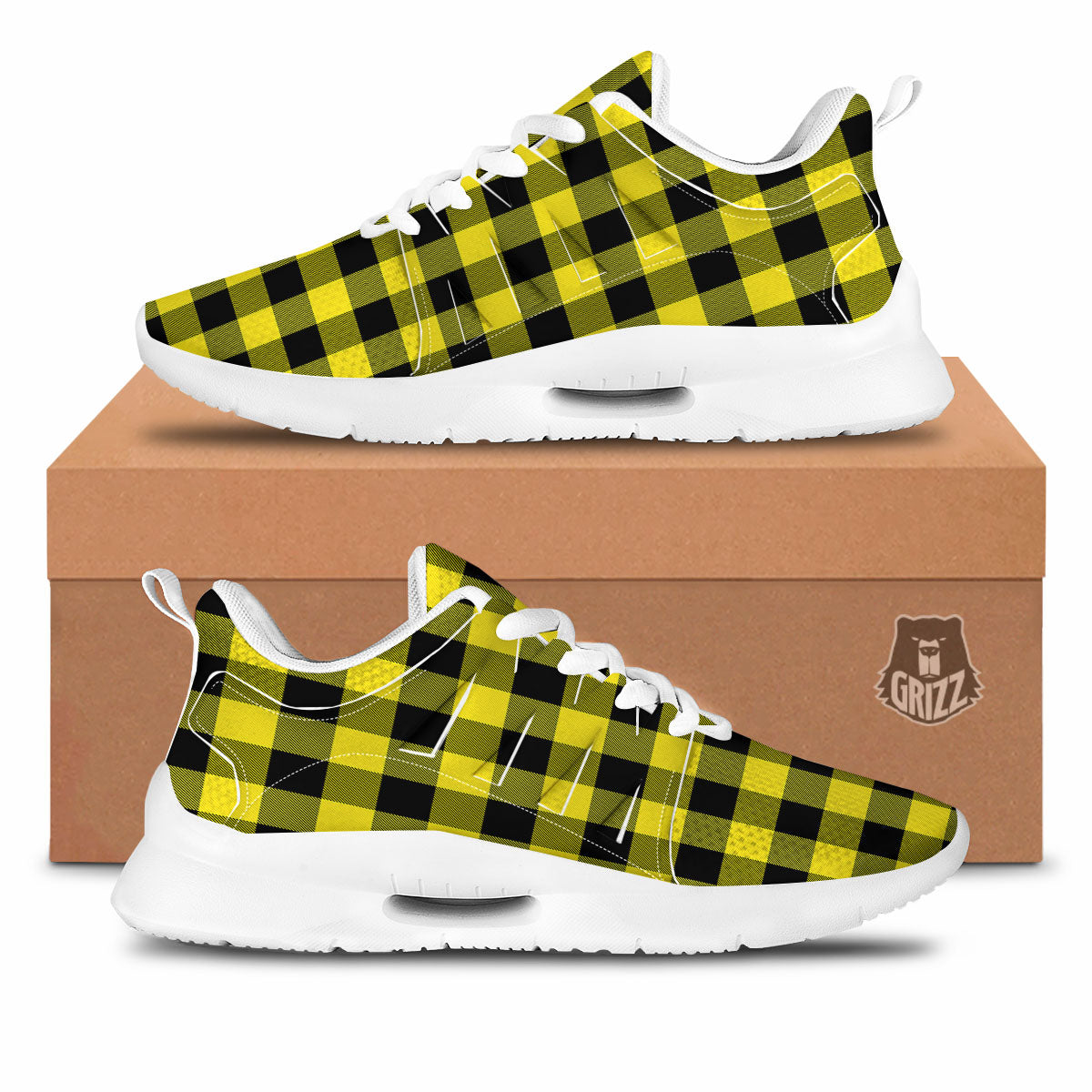 Buffalo Check Yellow And Black Print Pattern Tennis Shoes-grizzshop