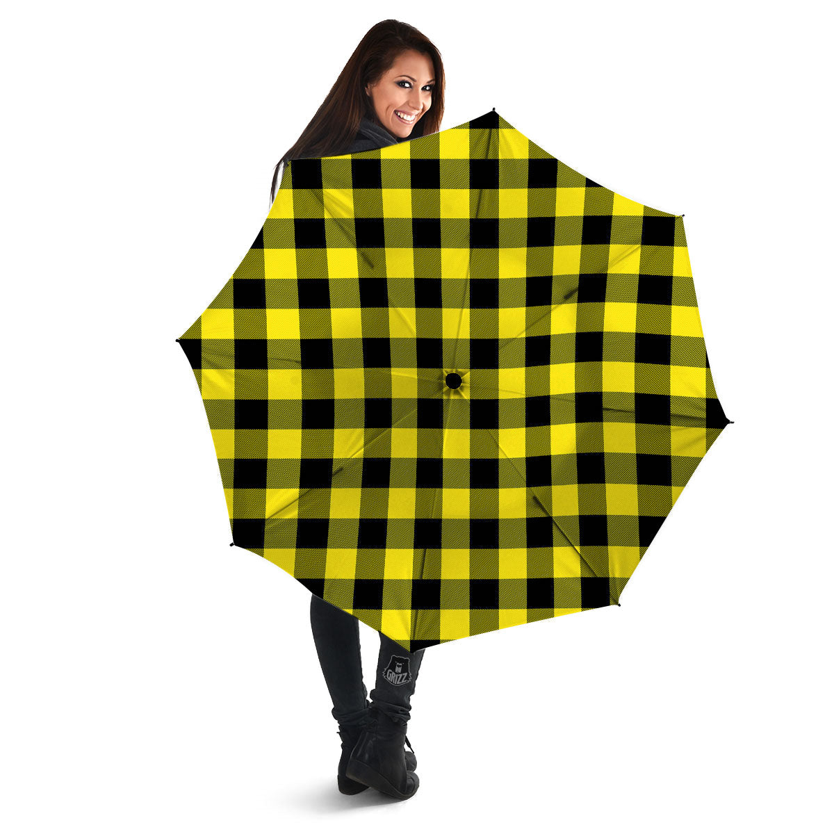 Buffalo Check Yellow And Black Print Pattern Umbrella-grizzshop