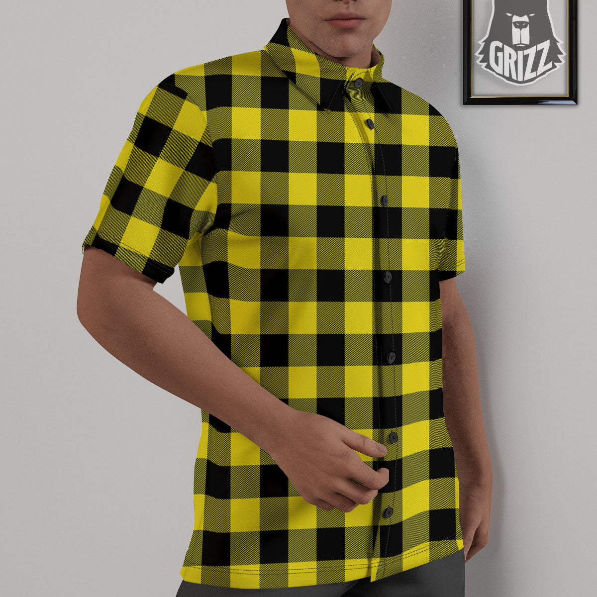 Buffalo Check Yellow And Black Print Pattern Untucked Shirts-grizzshop