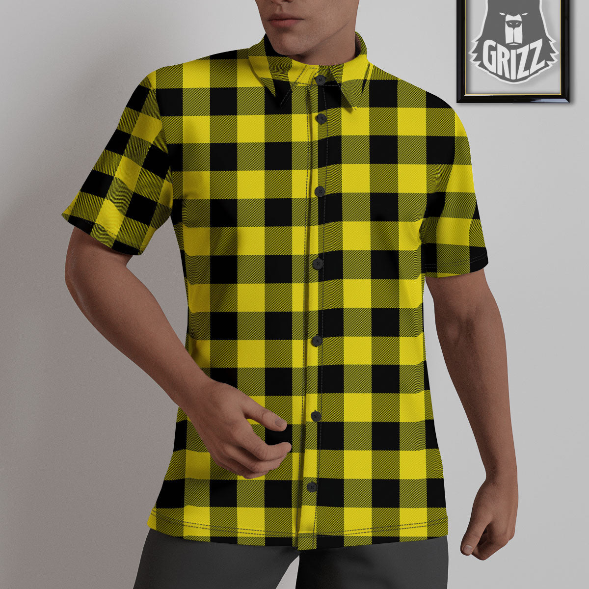 Buffalo Check Yellow And Black Print Pattern Untucked Shirts-grizzshop