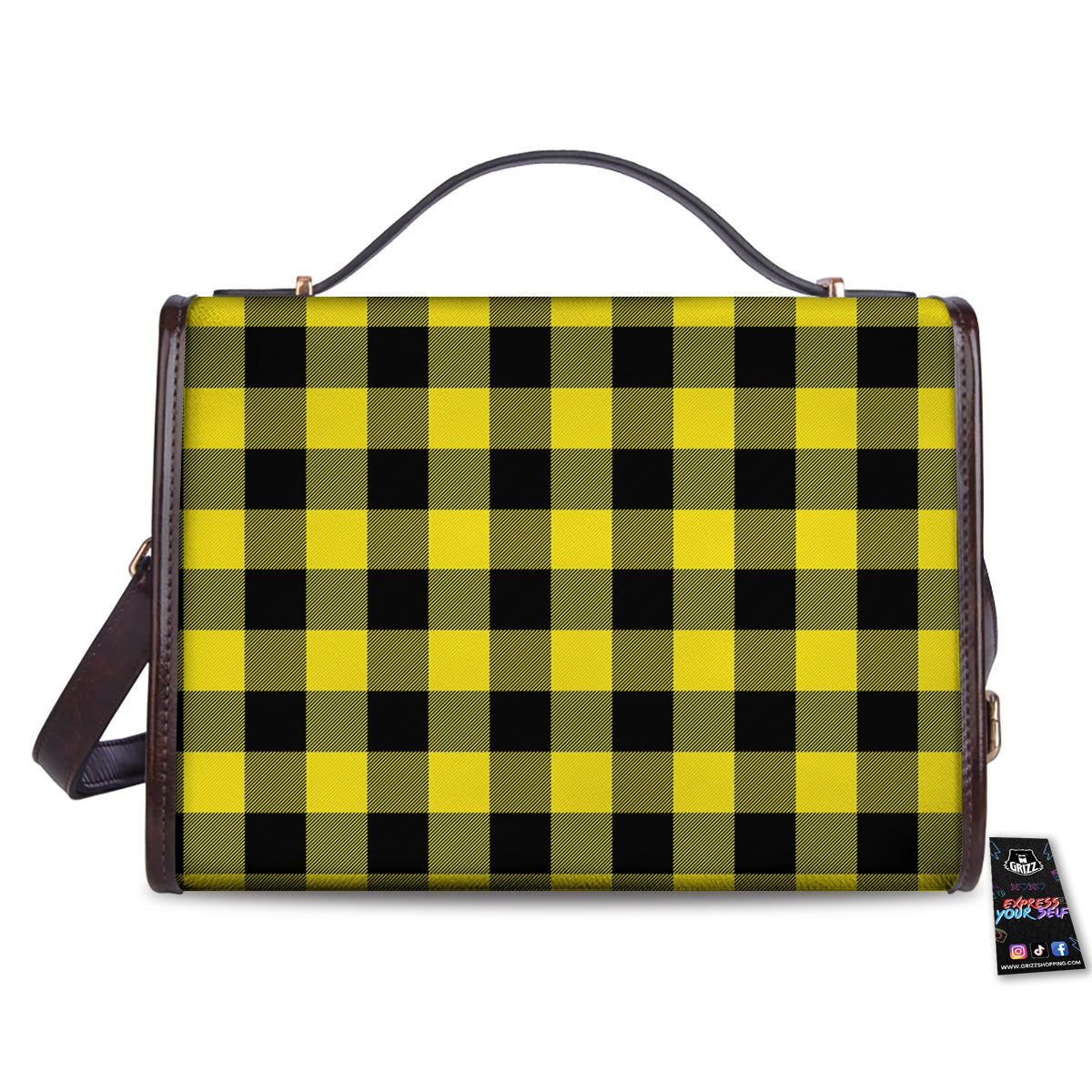 Buffalo Check Yellow And Black Print Pattern Women's Satchel Bag-grizzshop