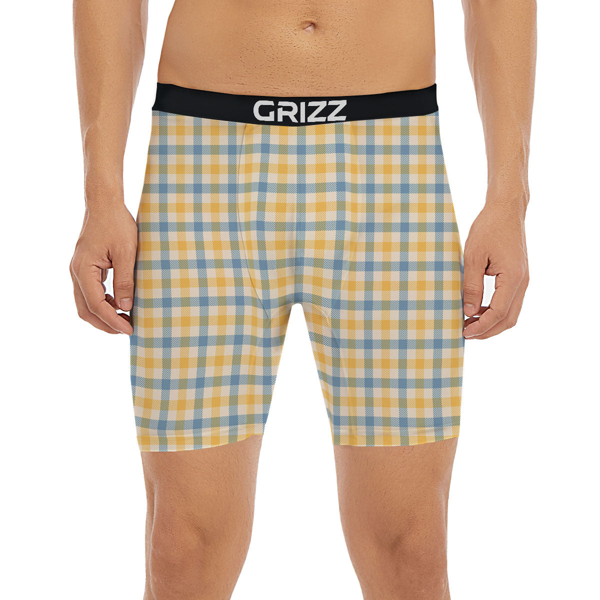 Buffalo Check Yellow And Blue Print Boxer Briefs-grizzshop