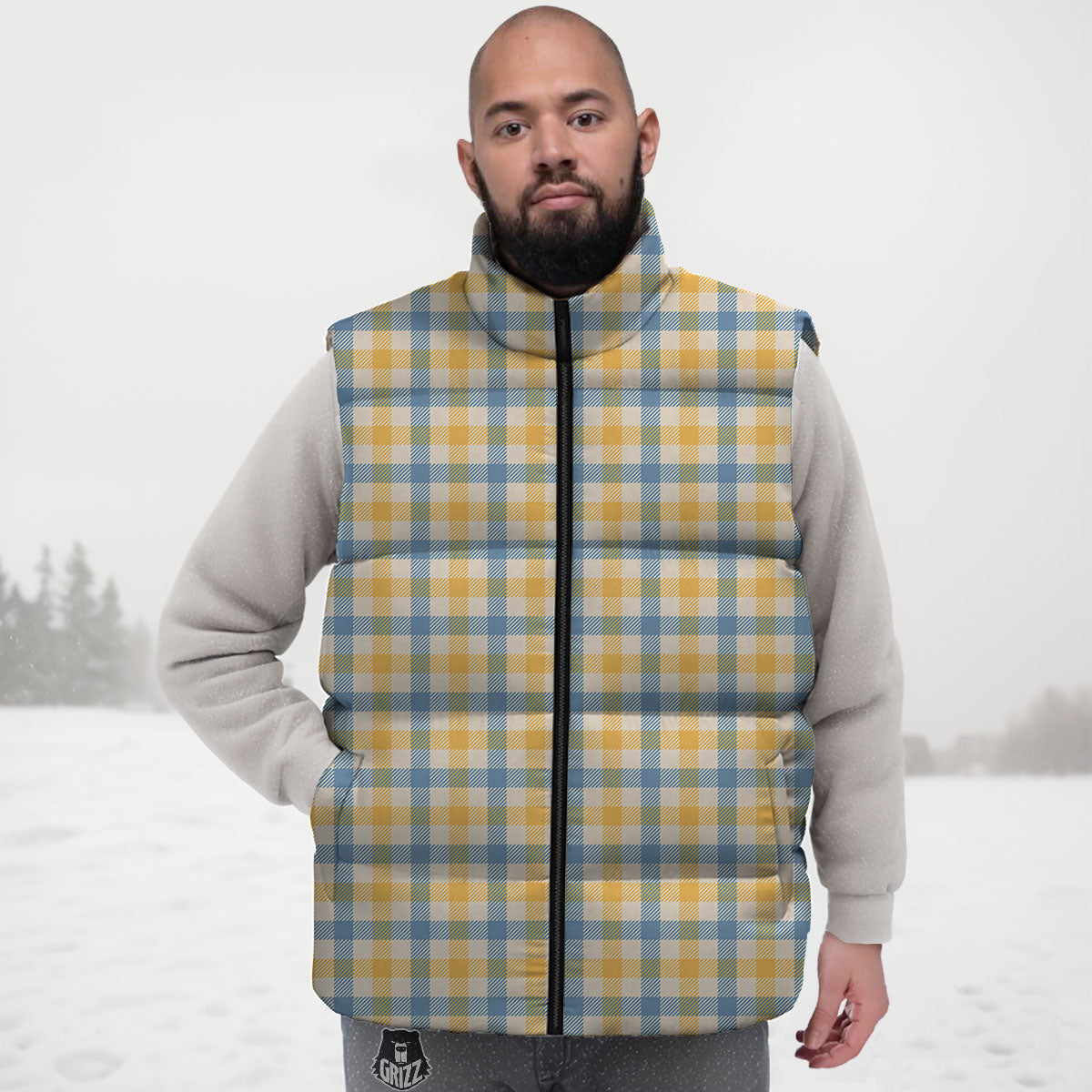 Buffalo Check Yellow And Blue Print Down Vest