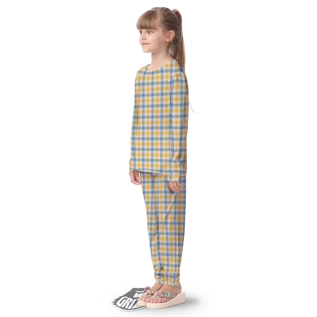Buffalo Check Yellow And Blue Print Kid's Pajamas-grizzshop