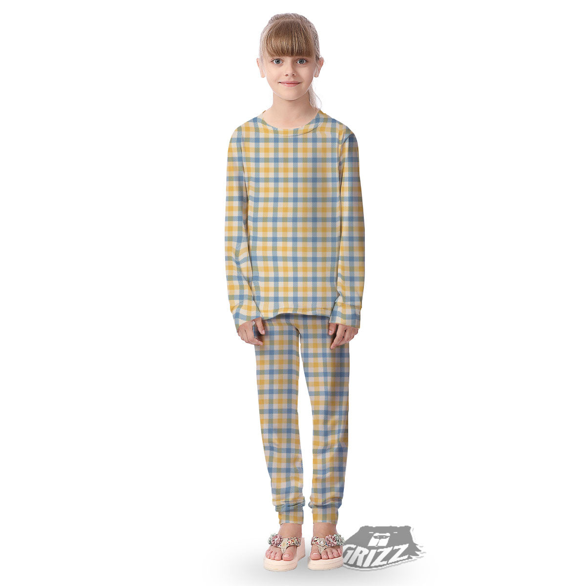 Buffalo Check Yellow And Blue Print Kid's Pajamas-grizzshop