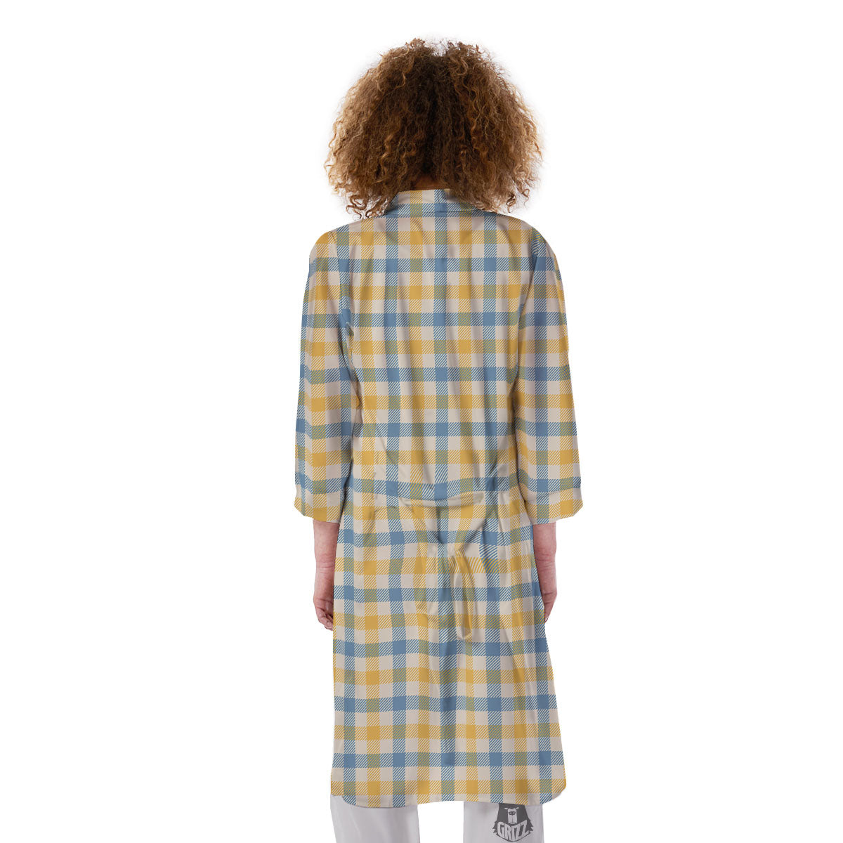 Buffalo Check Yellow And Blue Print Kimono-grizzshop