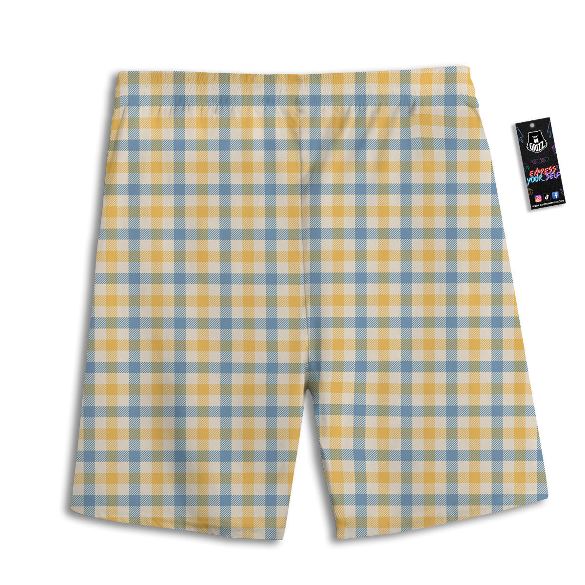 Buffalo Check Yellow And Blue Print Men's Athletic Shorts