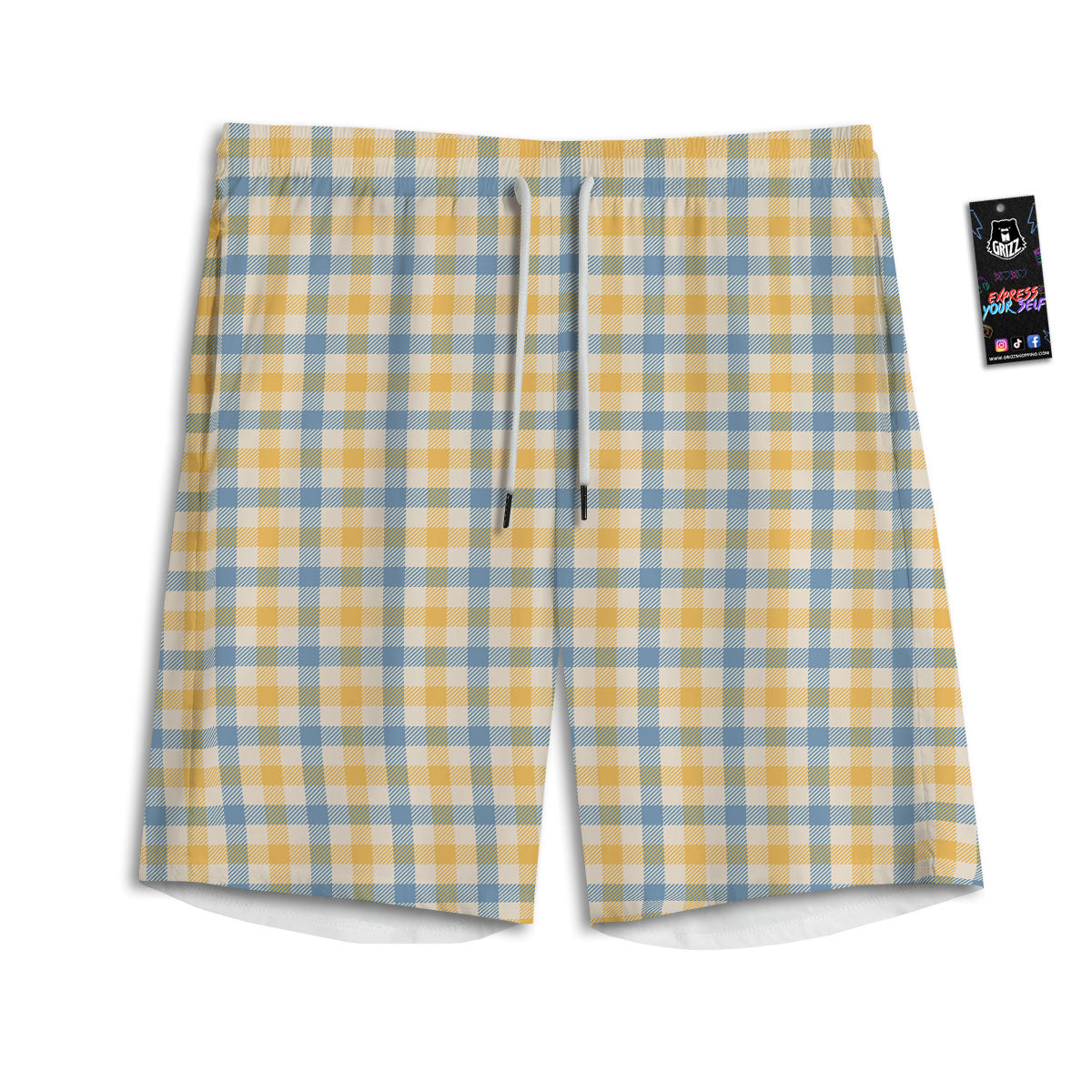 Buffalo Check Yellow And Blue Print Men's Athletic Shorts