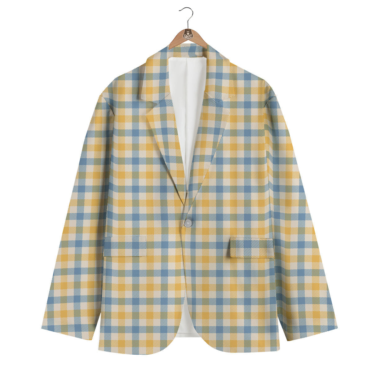 Buffalo Check Yellow And Blue Print Men's Blazer-grizzshop