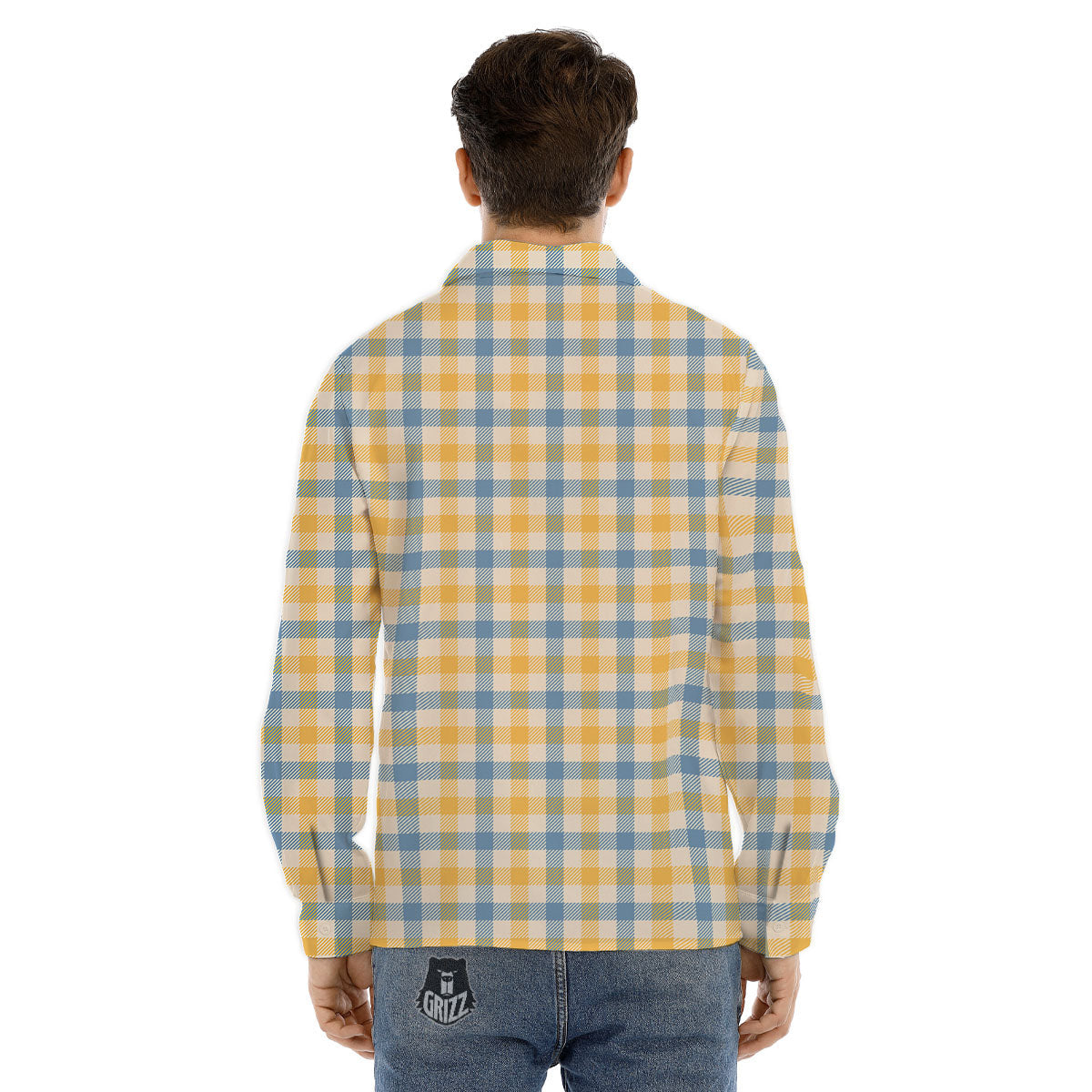Buffalo Check Yellow And Blue Print Men's Dress Shirts-grizzshop