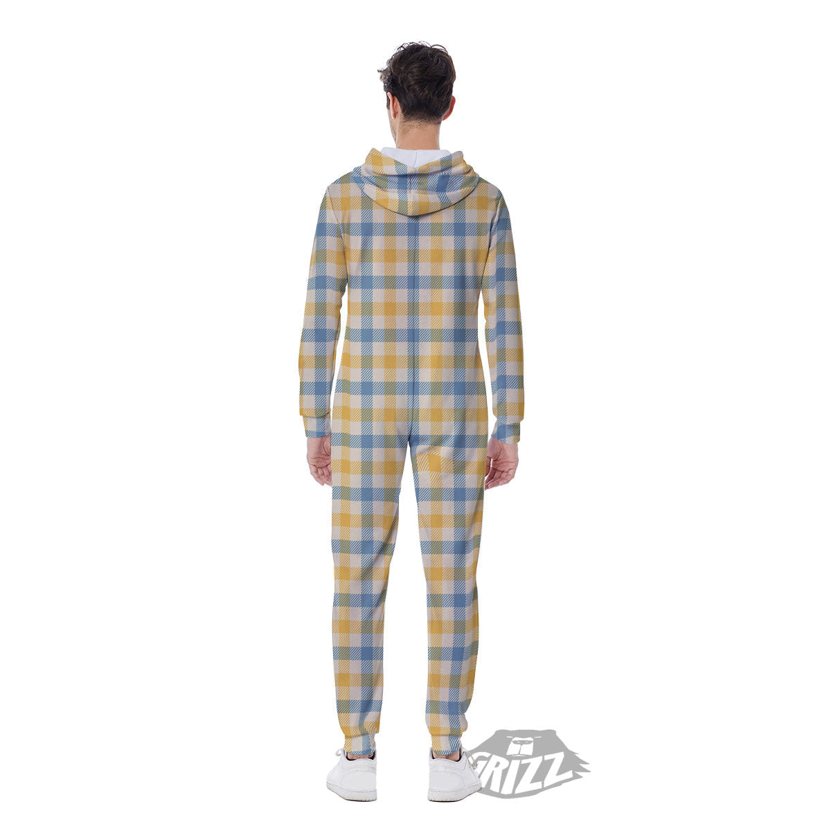 Buffalo Check Yellow And Blue Print Men's Jumpsuit-grizzshop