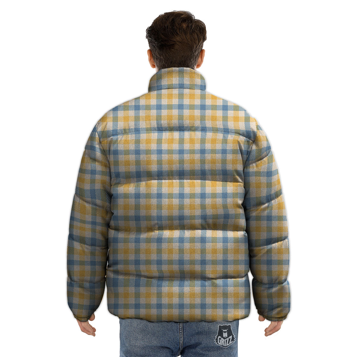 Buffalo Check Yellow And Blue Print Puffer Jacket-grizzshop