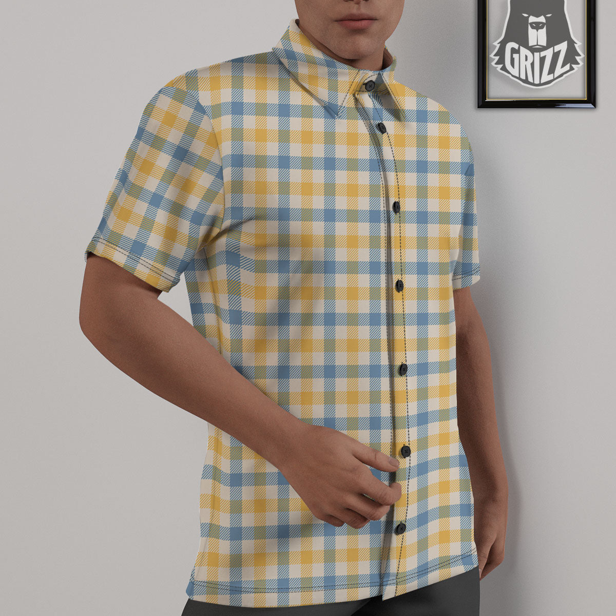Buffalo Check Yellow And Blue Print Untucked Shirts-grizzshop