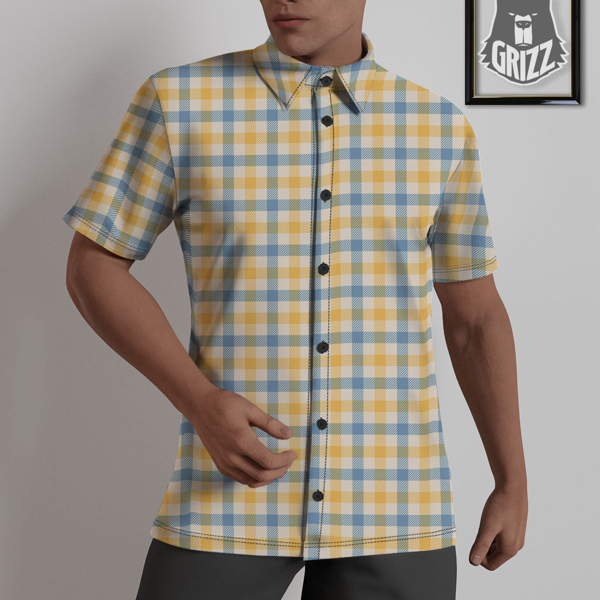 Buffalo Check Yellow And Blue Print Untucked Shirts-grizzshop