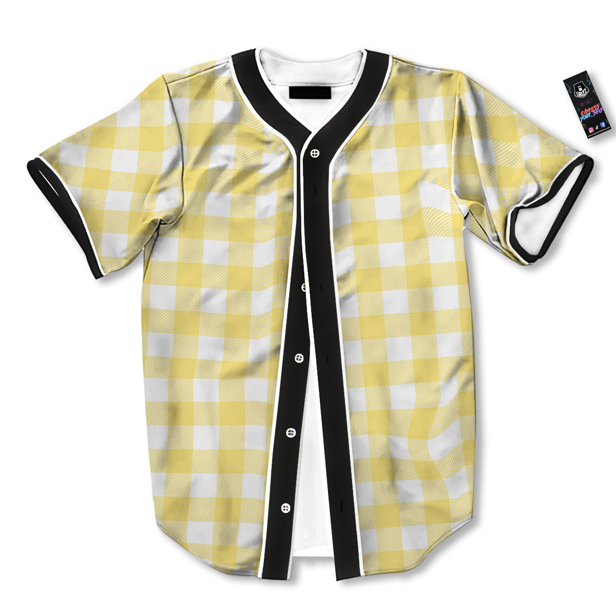 Buffalo Check Yellow And White Print Baseball Jersey-grizzshop