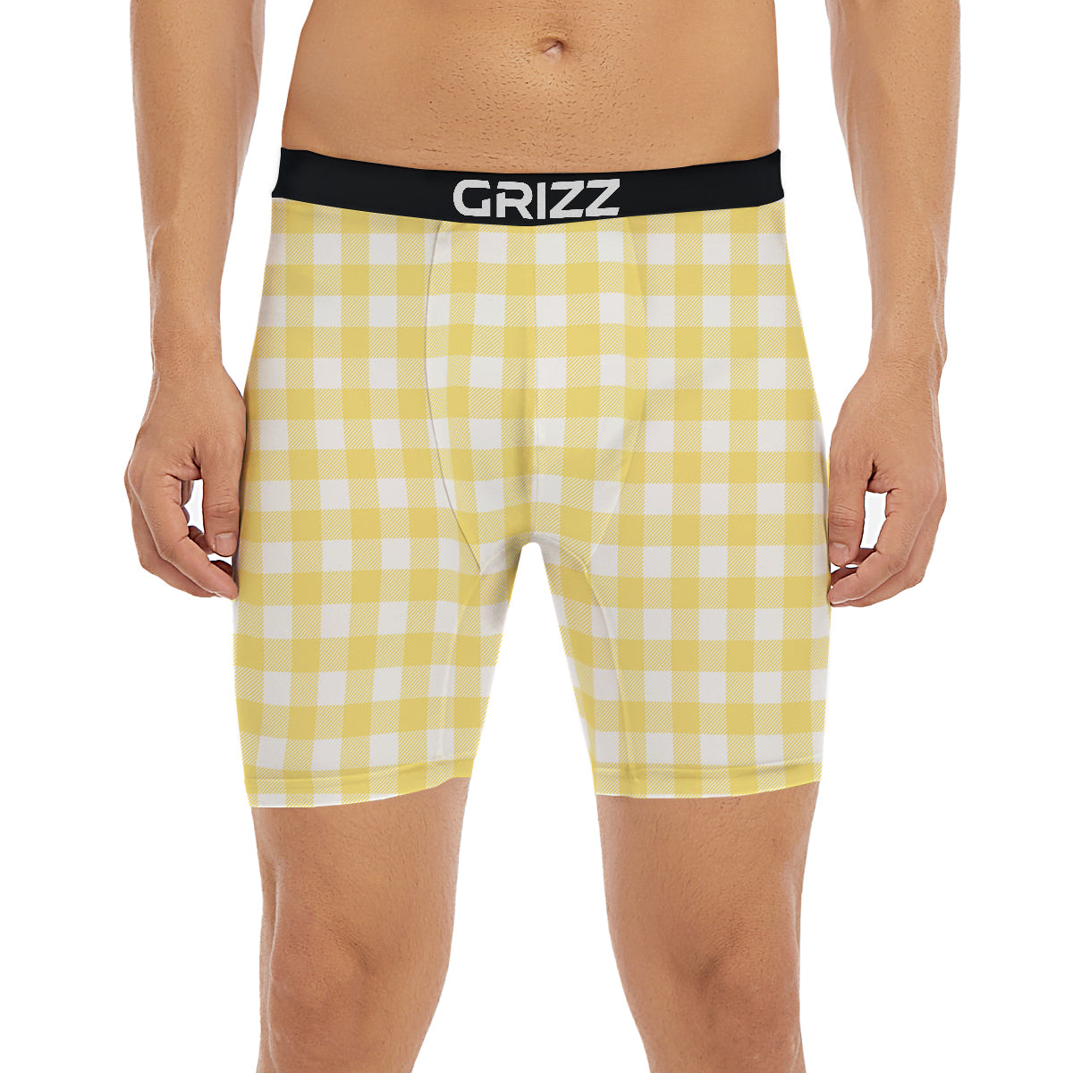 Buffalo Check Yellow And White Print Boxer Briefs-grizzshop