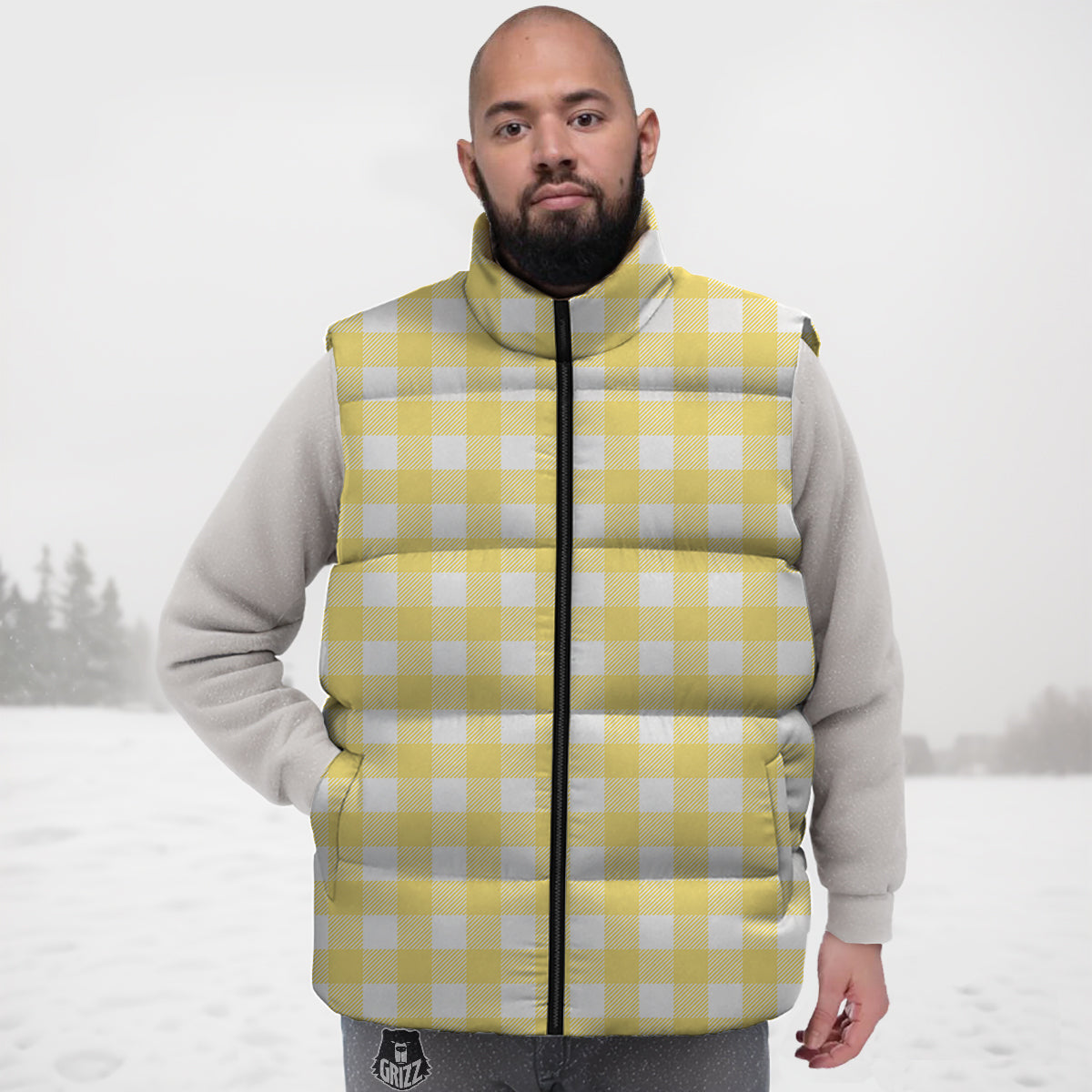 Buffalo Check Yellow And White Print Down Vest
