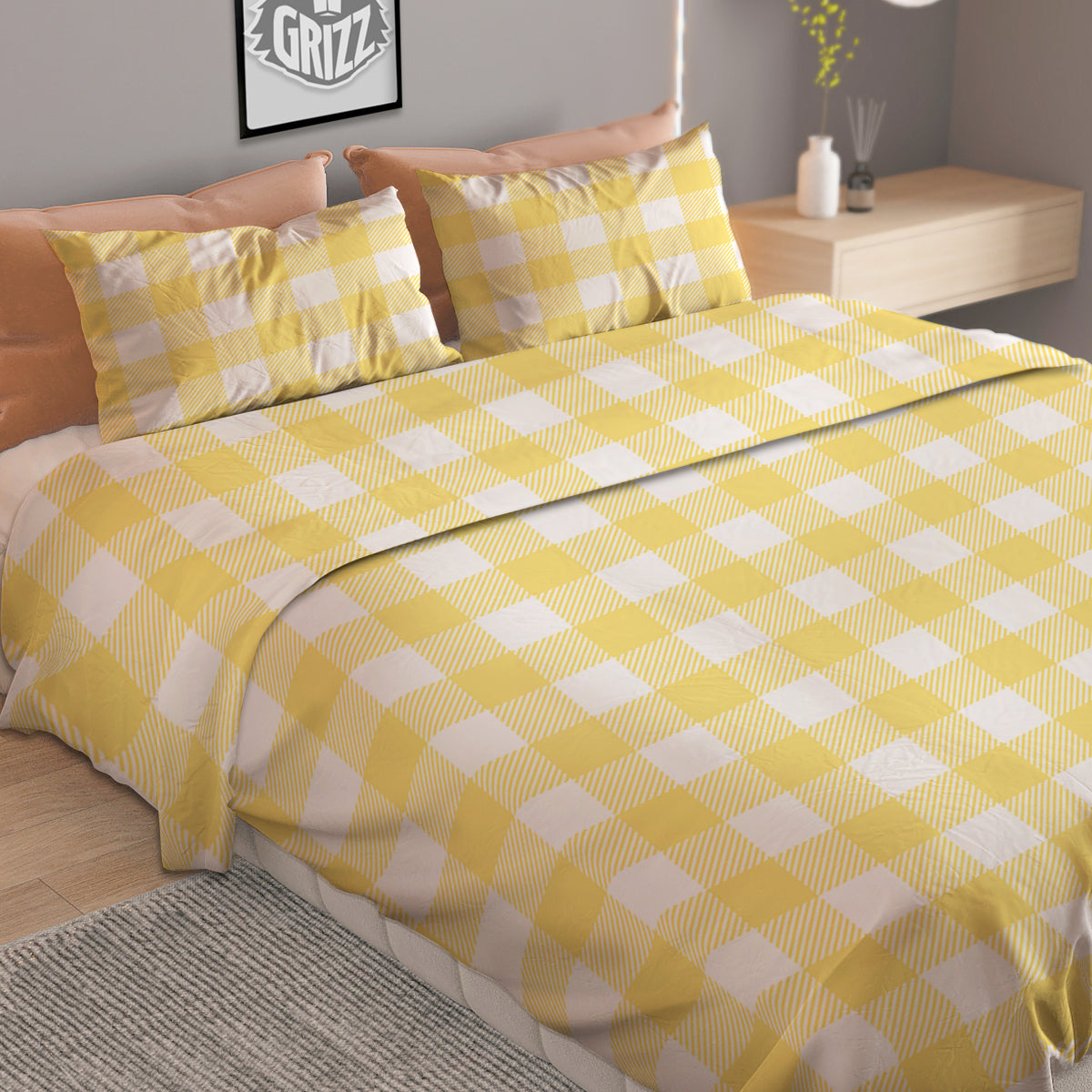 Buffalo Check Yellow And White Print Duvet Cover Bedding Set