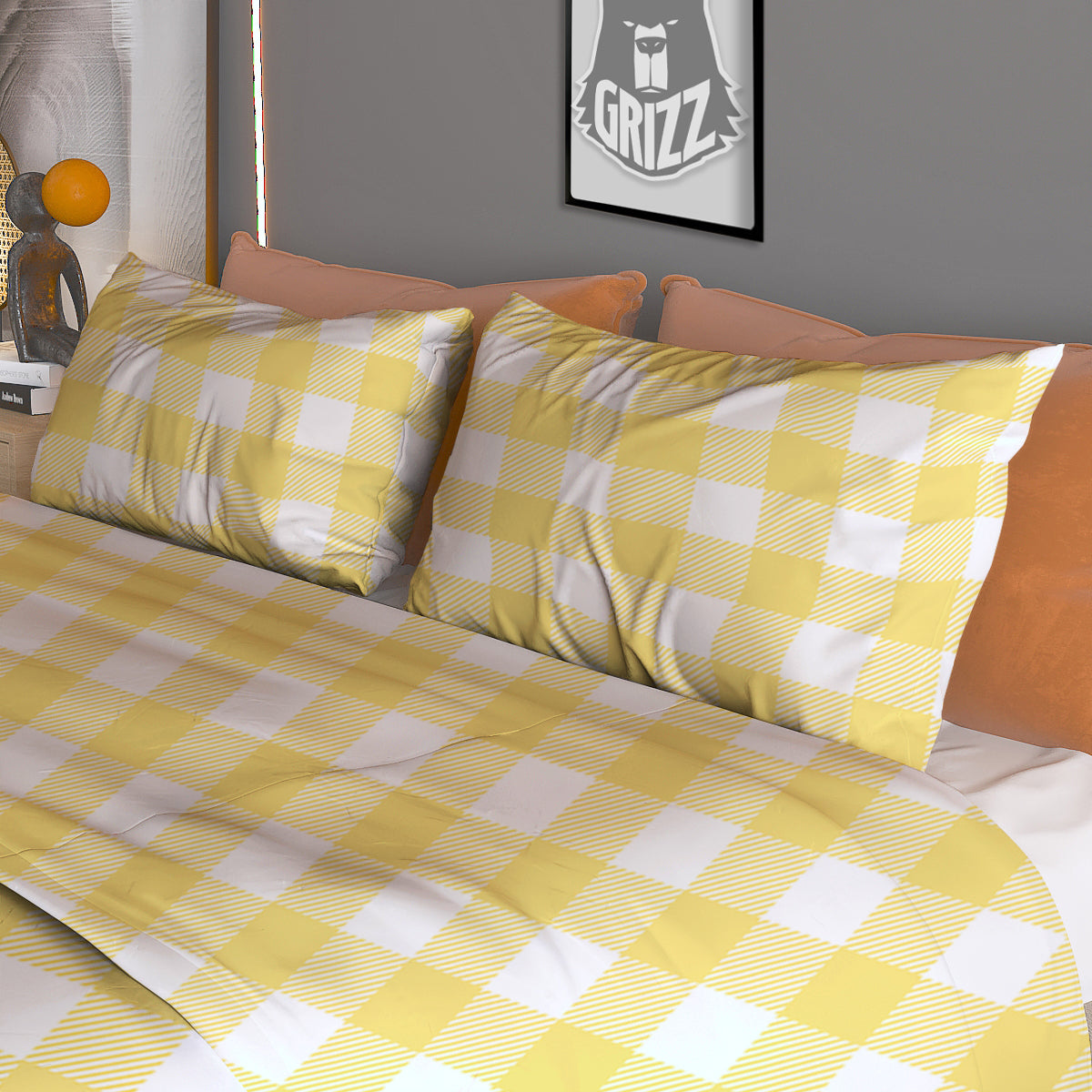 Buffalo Check Yellow And White Print Duvet Cover Bedding Set