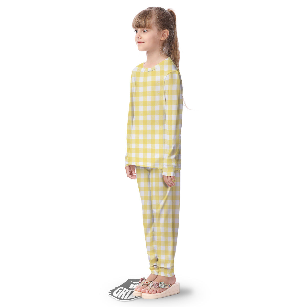 Buffalo Check Yellow And White Print Kid's Pajamas-grizzshop