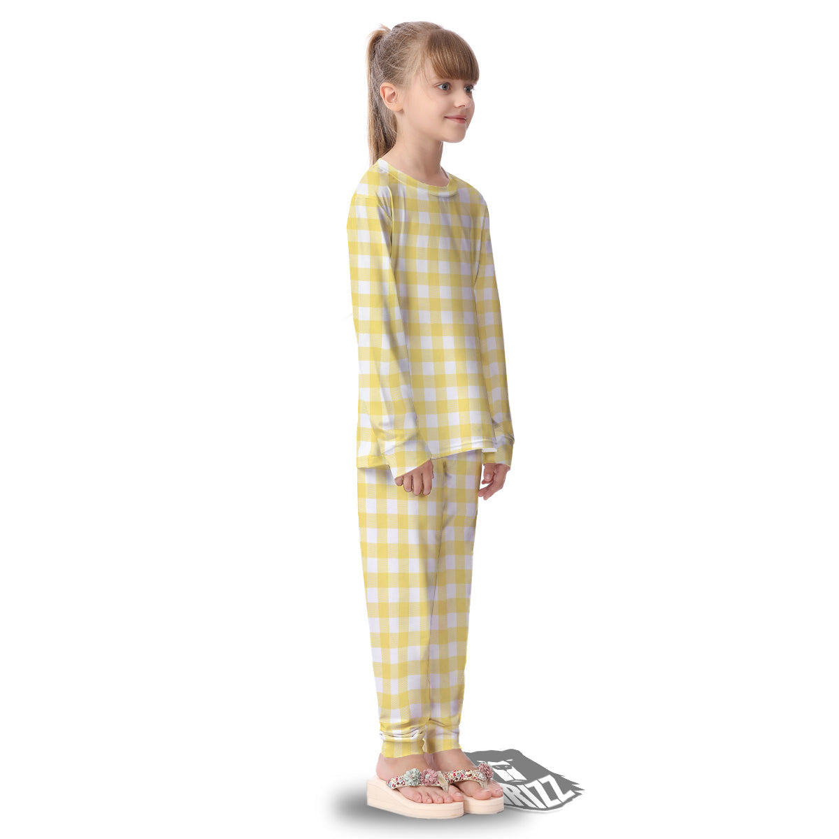 Buffalo Check Yellow And White Print Kid's Pajamas-grizzshop