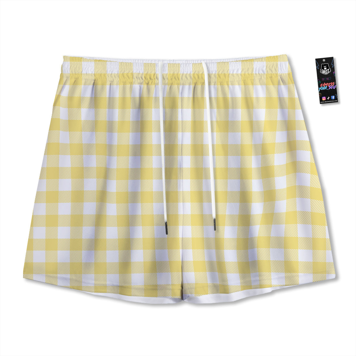 Buffalo Check Yellow And White Print Mesh Shorts
