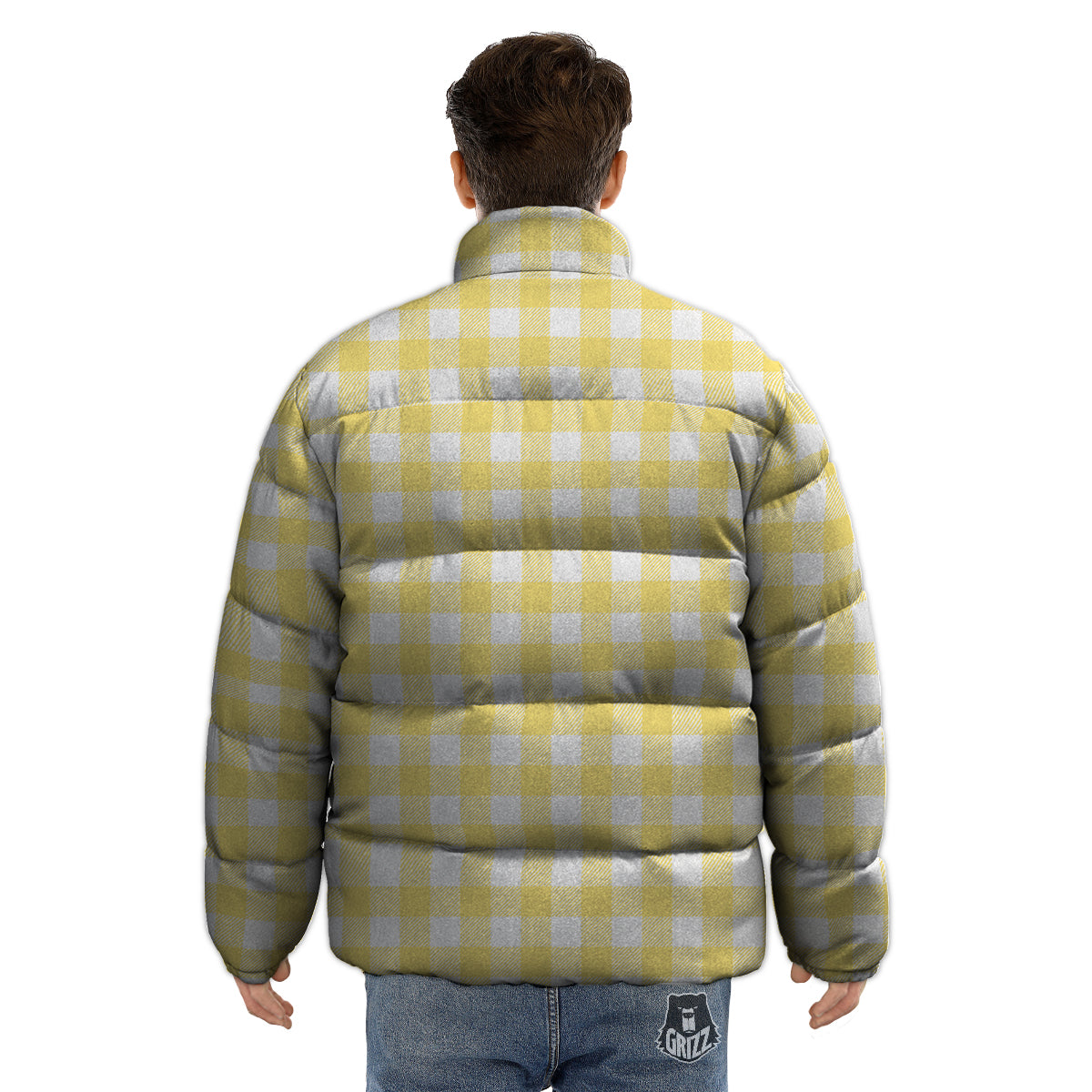 Buffalo Check Yellow And White Print Puffer Jacket-grizzshop