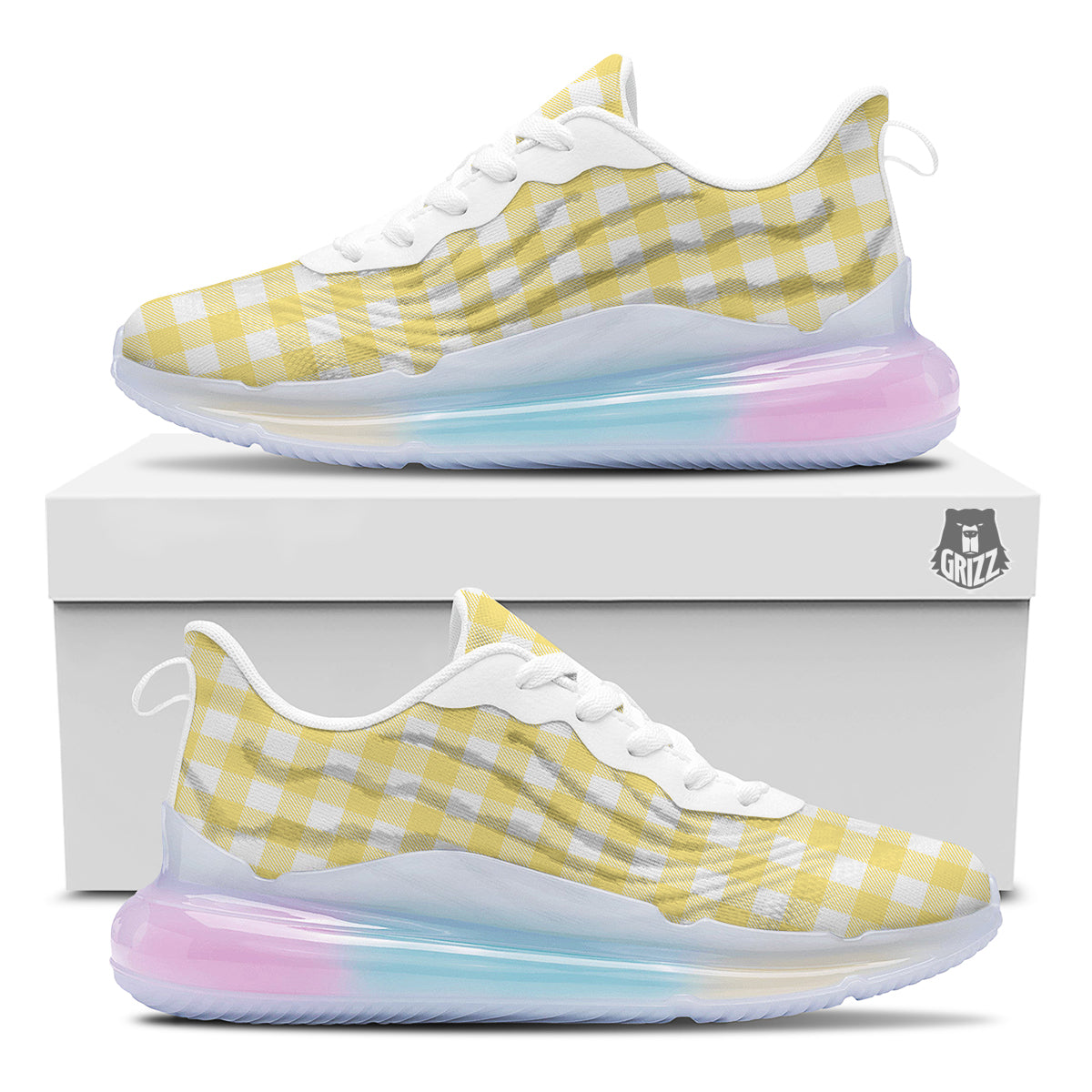Buffalo Check Yellow And White Print Running Sneakers-grizzshop