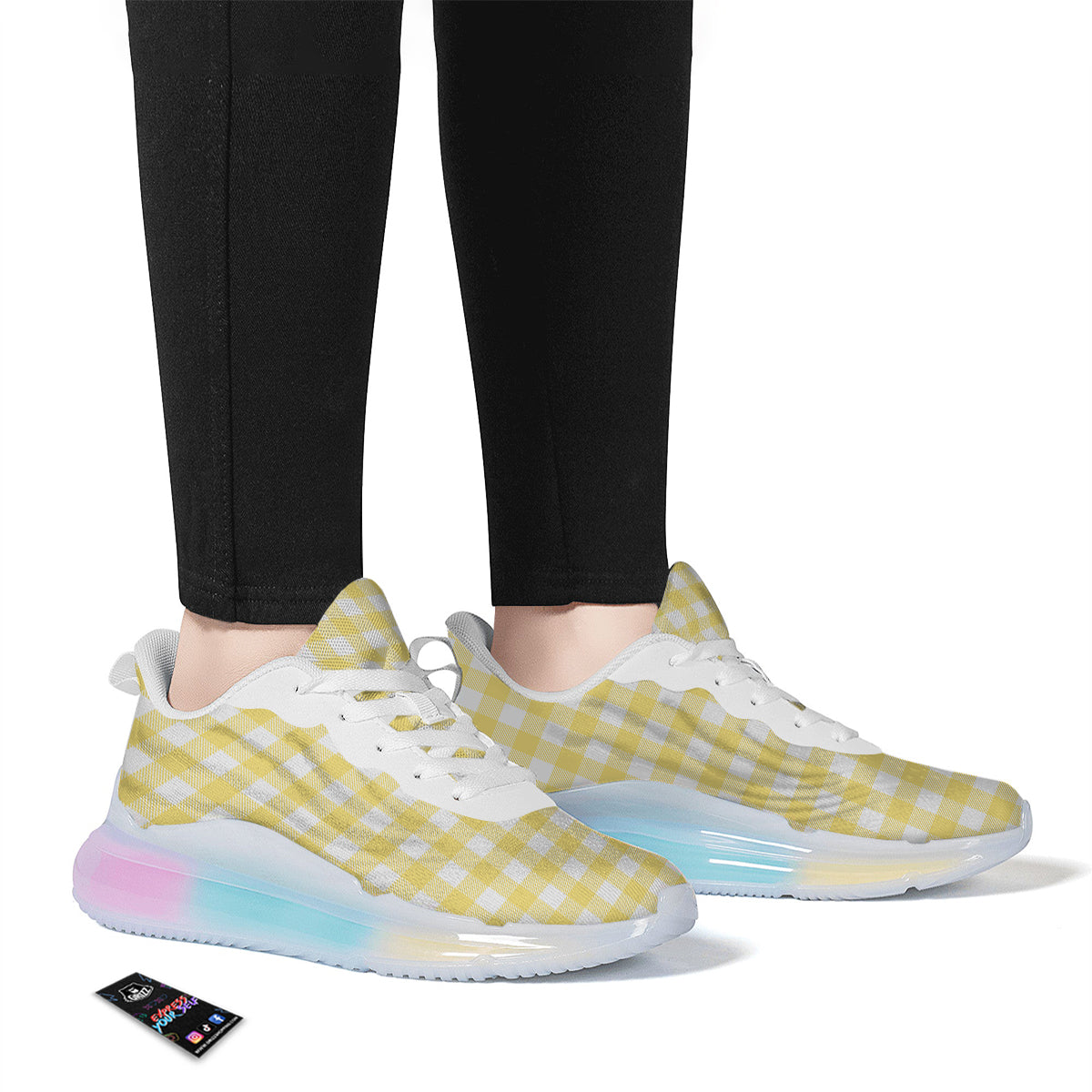 Buffalo Check Yellow And White Print Running Sneakers-grizzshop