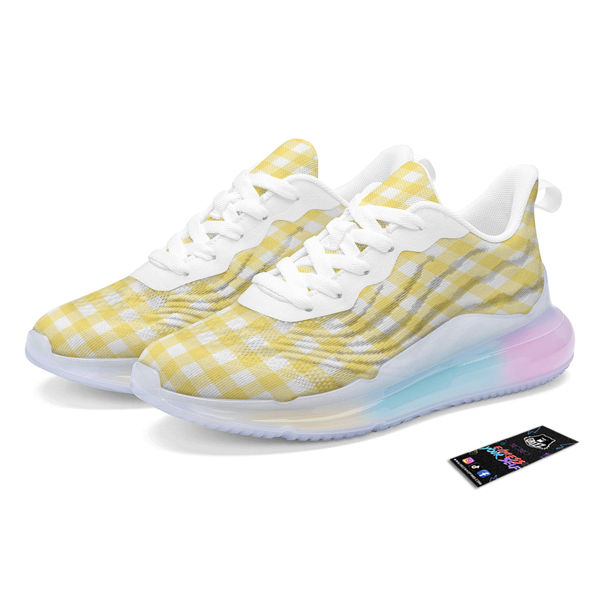 Buffalo Check Yellow And White Print Running Sneakers-grizzshop