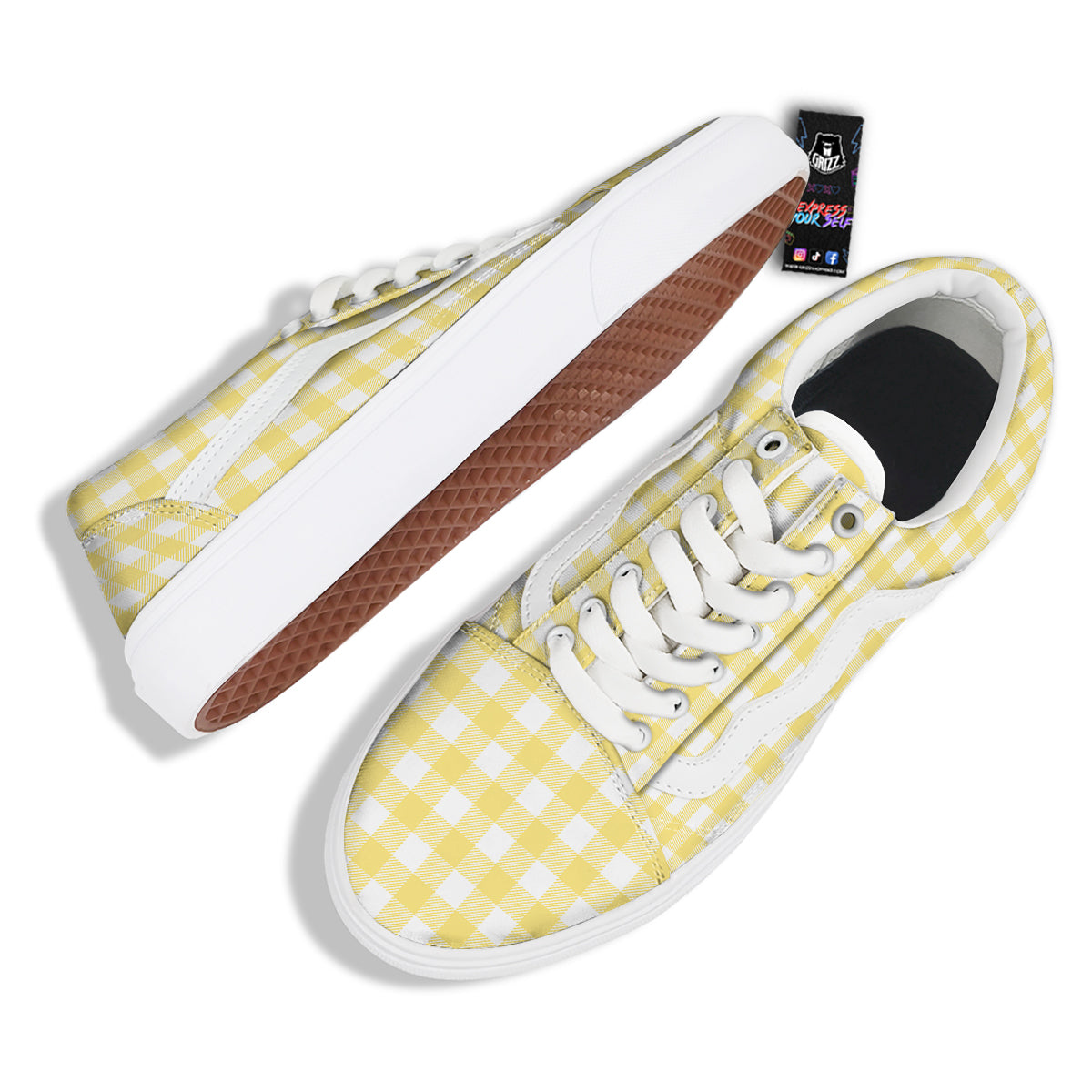 Buffalo Check Yellow And White Print Skate Shoes-grizzshop