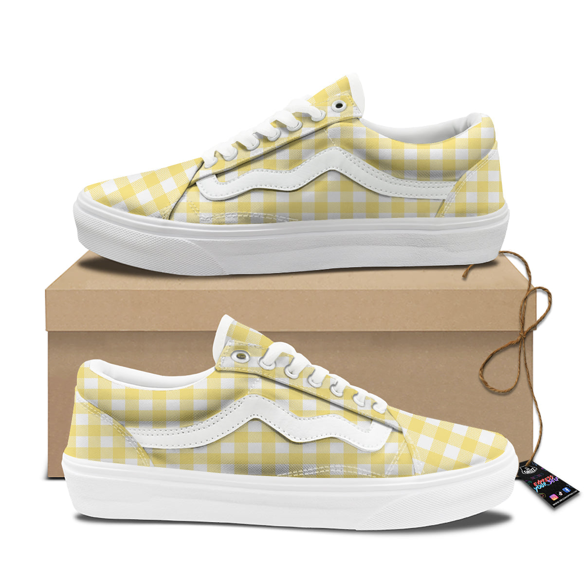 Buffalo Check Yellow And White Print Skate Shoes-grizzshop