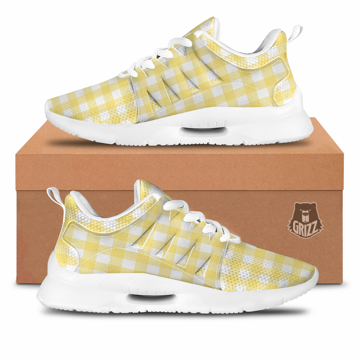 Buffalo Check Yellow And White Print Tennis Shoes-grizzshop