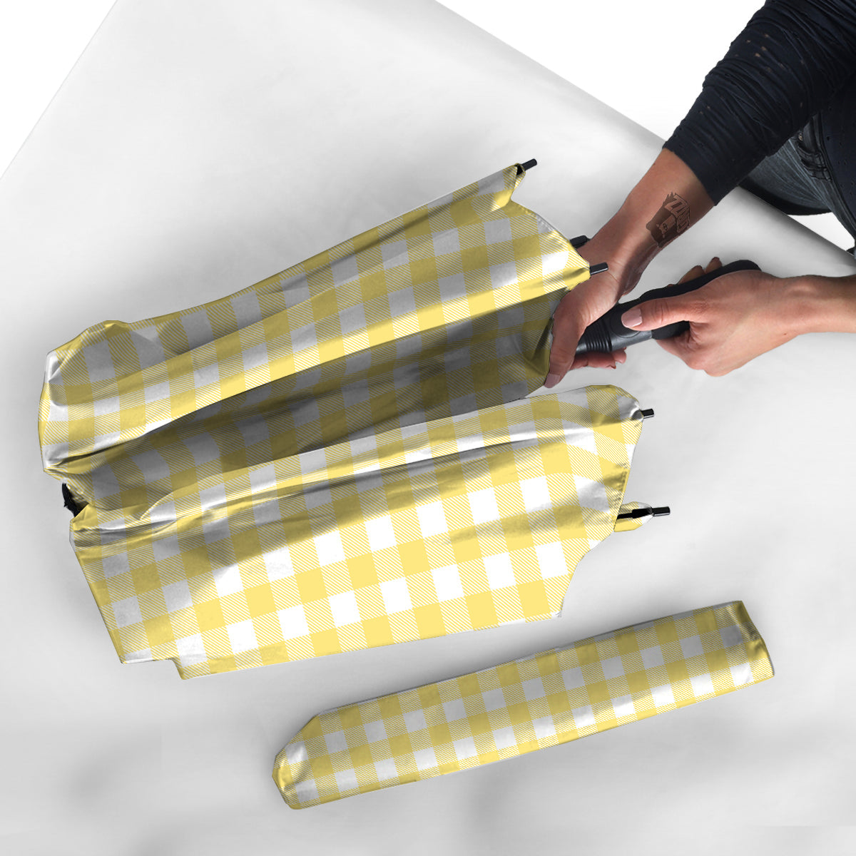 Buffalo Check Yellow And White Print Umbrella-grizzshop