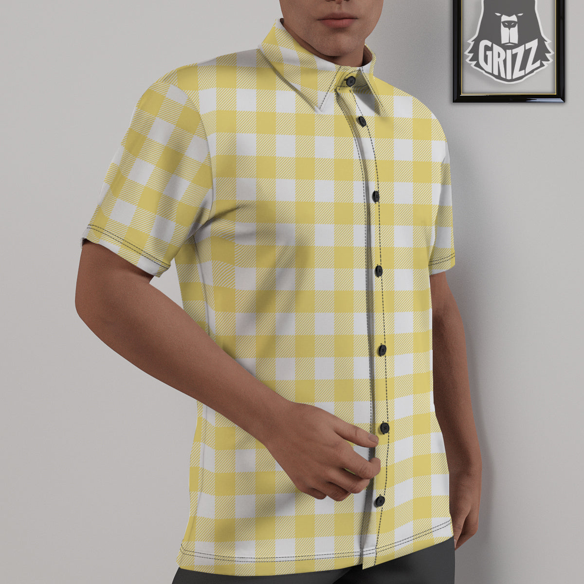 Buffalo Check Yellow And White Print Untucked Shirts-grizzshop