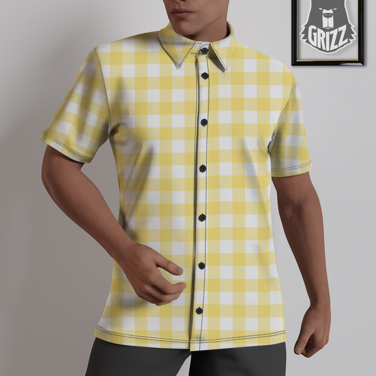 Buffalo Check Yellow And White Print Untucked Shirts-grizzshop