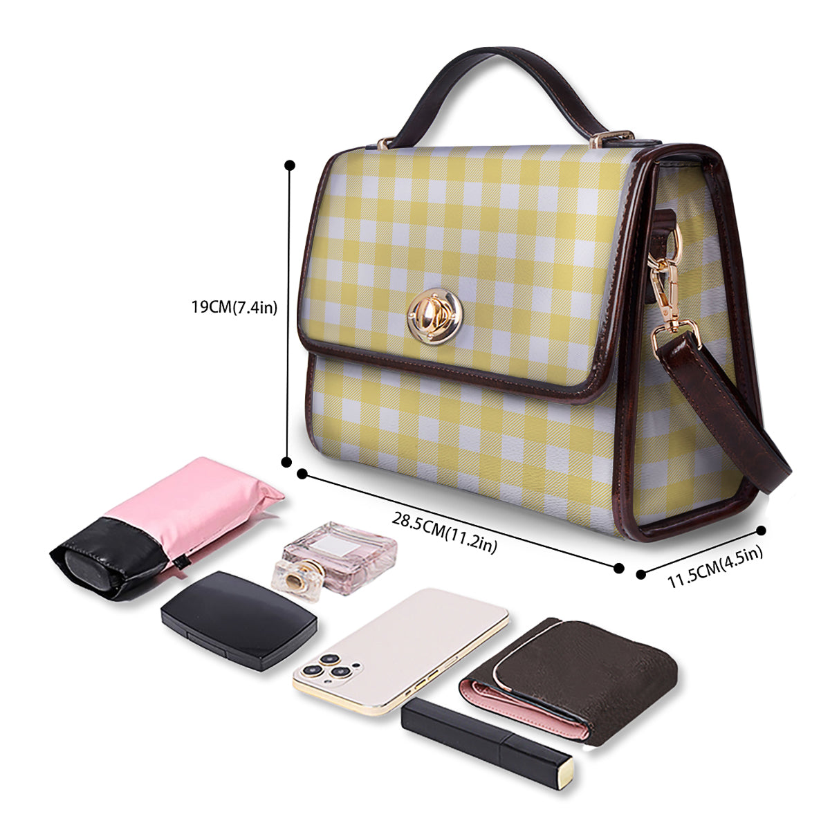 Buffalo Check Yellow And White Print Women's Satchel Bag-grizzshop
