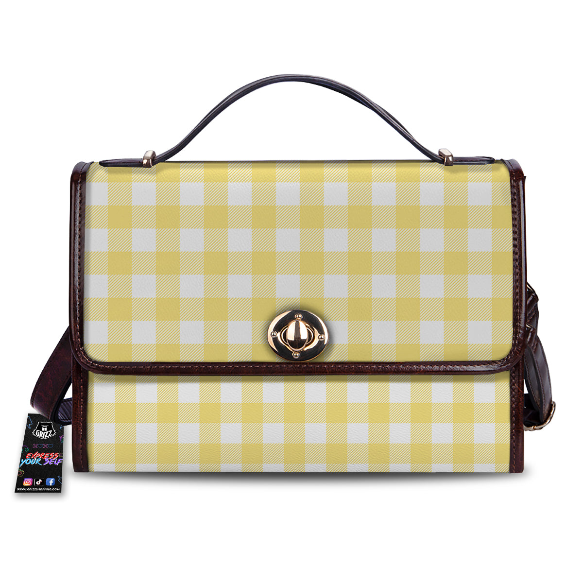 Buffalo Check Yellow And White Print Women's Satchel Bag-grizzshop