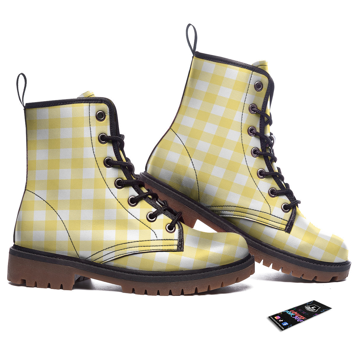 Buffalo Check Yellow And White Print Work Boots-grizzshop