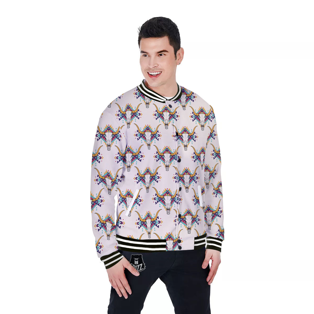 Buffalo Native Print Pattern Baseball Jacket-grizzshop