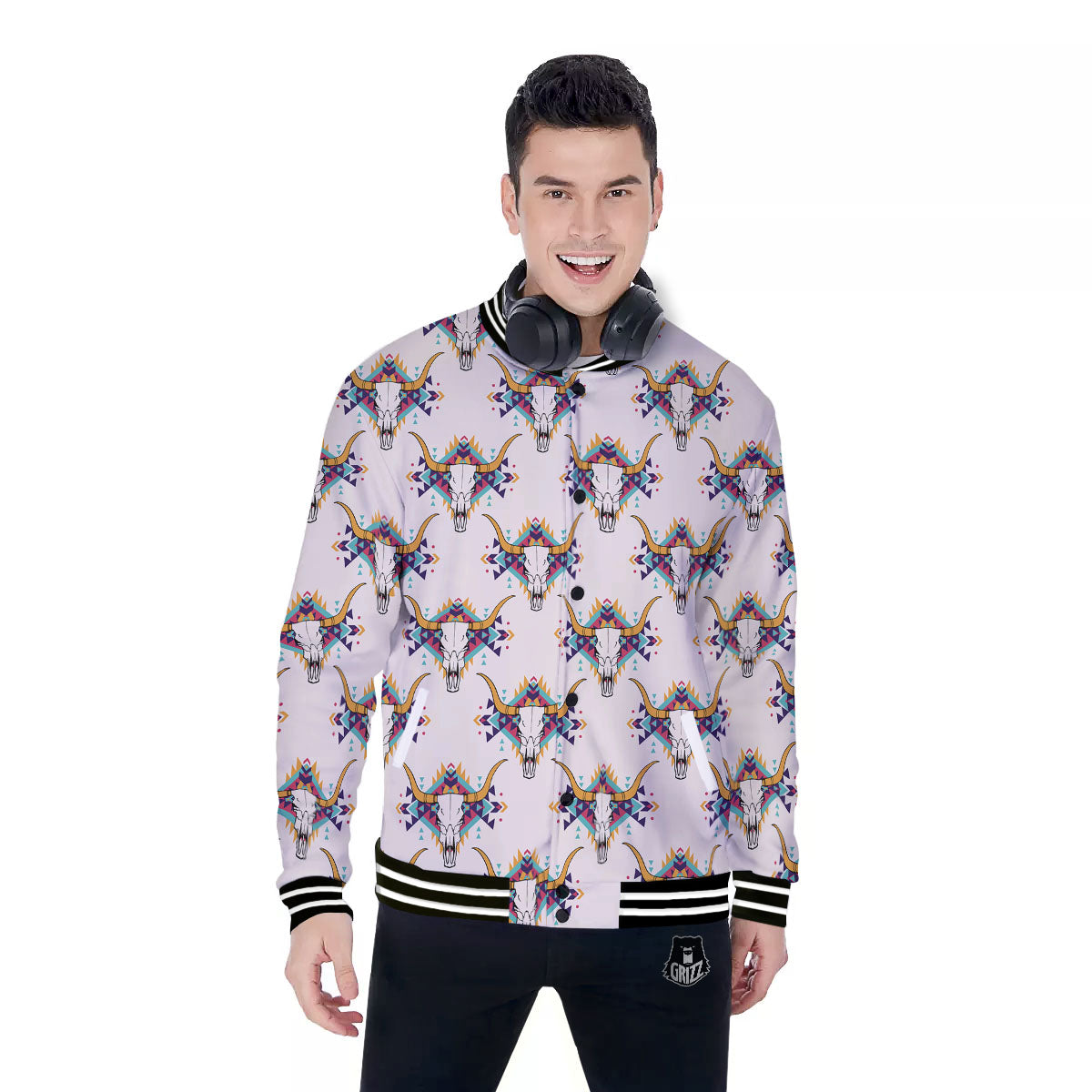 Buffalo Native Print Pattern Baseball Jacket-grizzshop