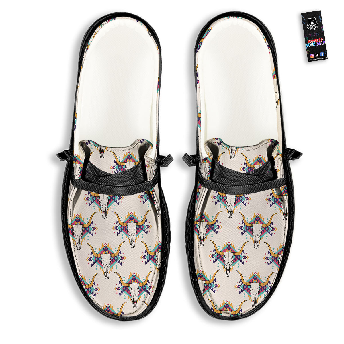 Buffalo Native Print Pattern Black Loafers-grizzshop