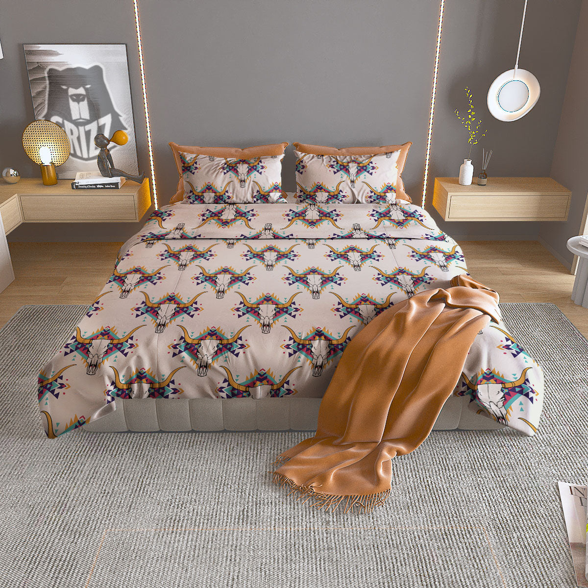 Buffalo Native Print Pattern Duvet Cover Bedding Set-grizzshop