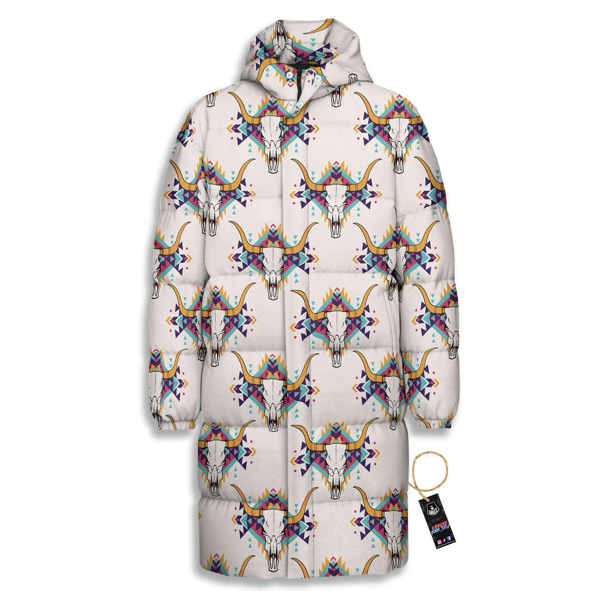Buffalo Native Print Pattern Long Down Jacket-grizzshop