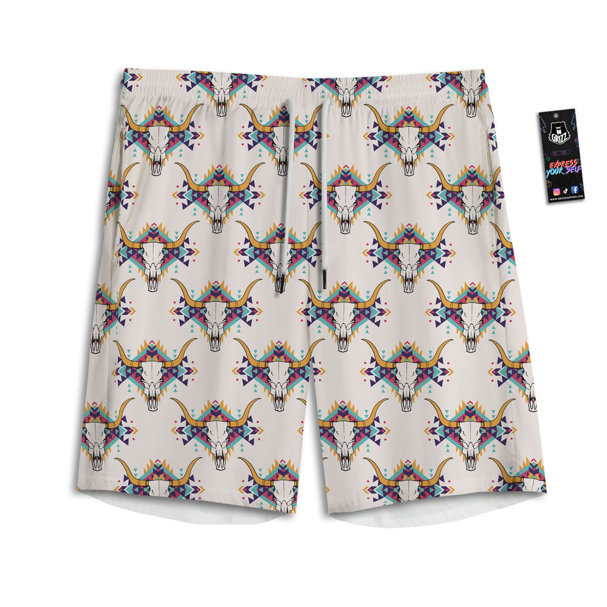 Buffalo Native Print Pattern Men's Athletic Shorts-grizzshop