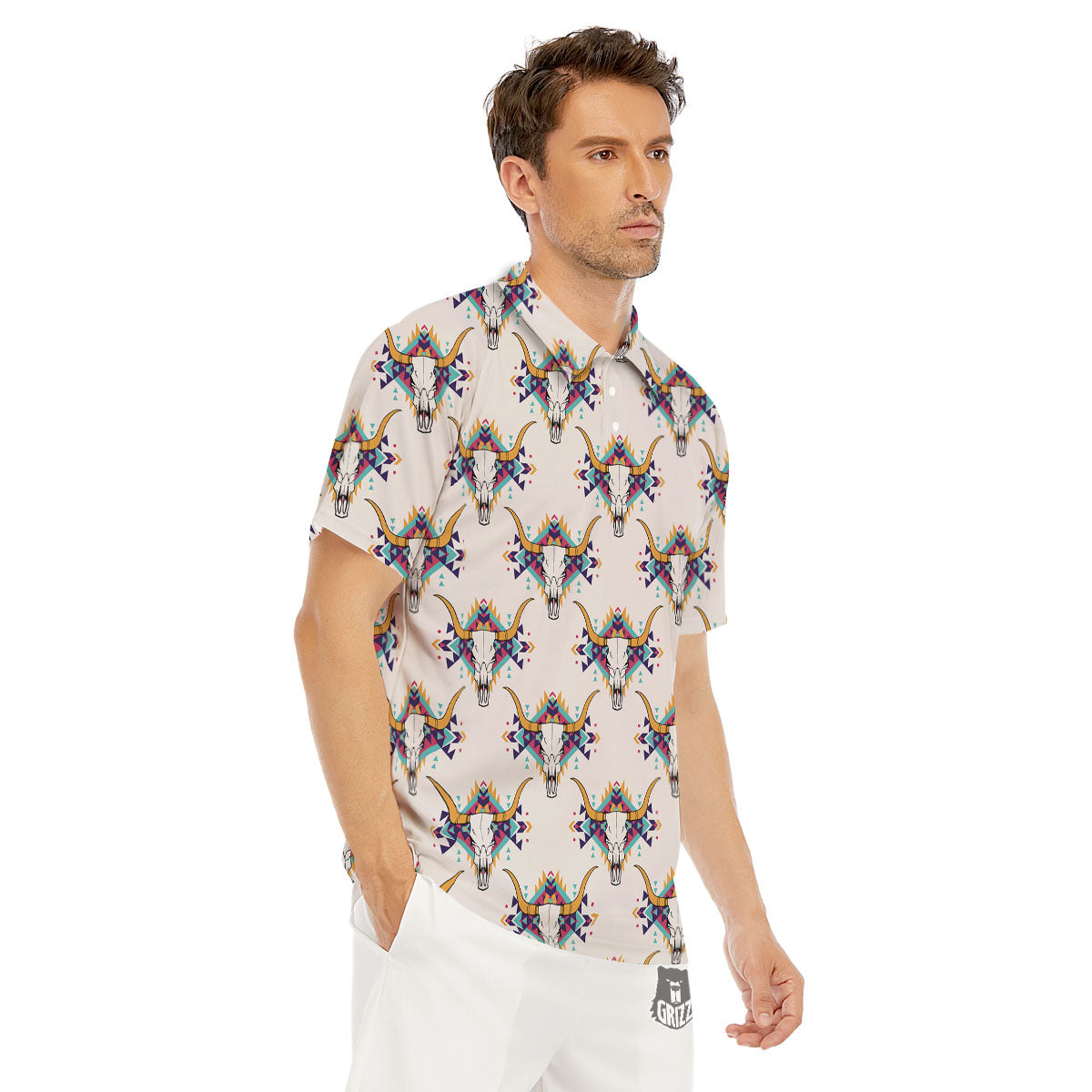 Buffalo Native Print Pattern Men's Golf Shirts-grizzshop